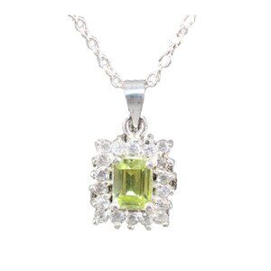 OW Sterling Silver 925 18.5" 4.45gr White Green CZ Pendant Necklace